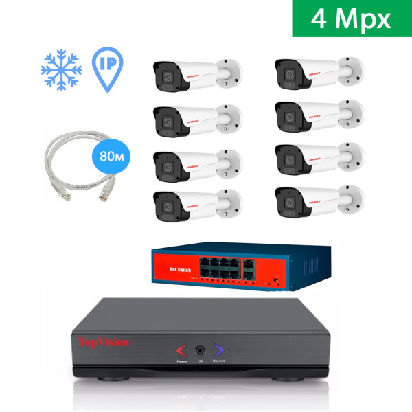 IP Комплект видеонаблюдения HIVIDEO на 8 уличных камер 4mpx